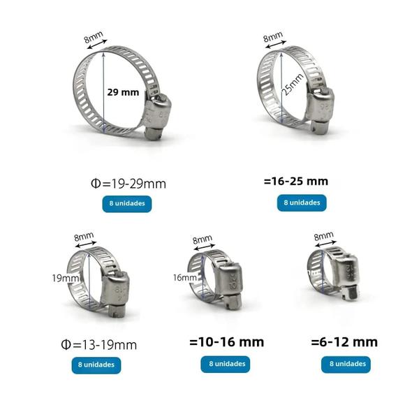 Imagem de Conjunto de 40 Braçadeiras de Aço Inoxidável para Mangueira