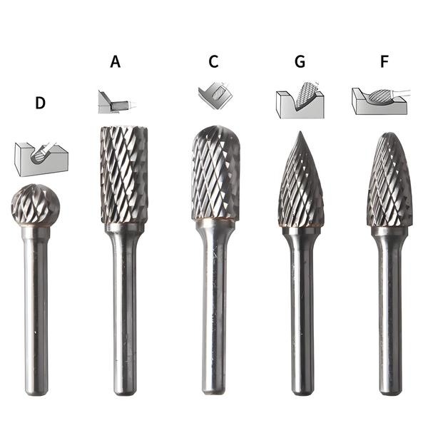 Imagem de Conjunto de 5 Brocas de Rebarba de Carboneto de Tungstênio 6mm - Duplo Sulco