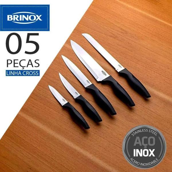 Imagem de Conjunto de 5 Facas Cross Brinox - Preto 