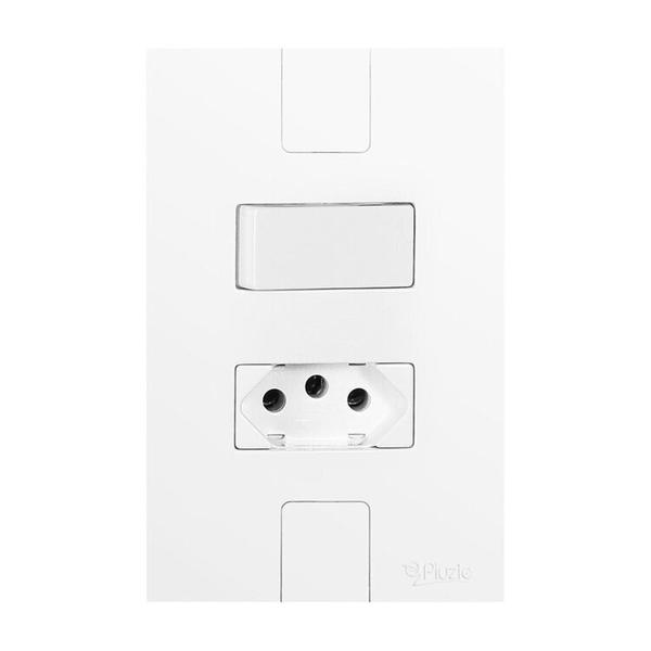 Imagem de Conjunto de 5 Interruptores de 1 Tecla Simples e Tomada 2p+t 20A , Modular, com Placa 4x2 Branco