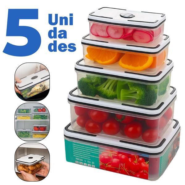 Conjunto De 5 Potes Herméticos De Plástico Com Tampa De Vedação Freezer Geladeira Microondas Top - Roohs Malibu Presentes Conjunto De 5 Potes Herméticos De Plástico Com Tampa De Vedação Freezer Geladeira Microondas Top - Roohs Malibu Presentes