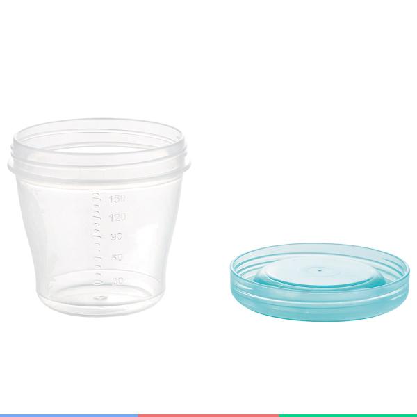 Imagem de Conjunto de 5 Potes Papinha Bebe Infantil Multiuso Graduados 150ml Transparente C/ Tampa Azul Kababy