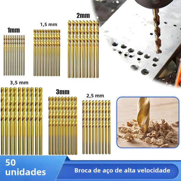 Imagem de Conjunto de 50 Brocas de Aço de Alta Velocidade com Revestimento de Titânio (1mm a 3mm)