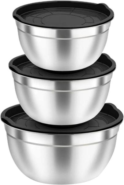 Imagem de Conjunto de 6 Bowls Tigelas de Inox com Tampa Plástica Kit