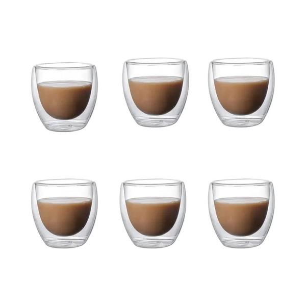 Imagem de Conjunto de 6 Canecas de Café de Vidro com Parede Dupla - 5 Tamanhos Disponíveis