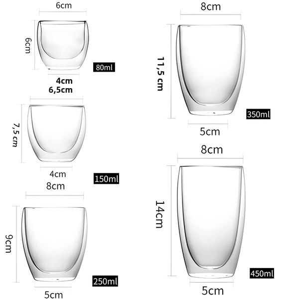 Imagem de Conjunto de 6 Copos de Vidro com Parede Dupla (80ml) - Para Café, Chá e Cerveja