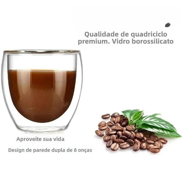 Imagem de Conjunto de 6 Copos de Vidro com Parede Dupla (80ml) - Para Café, Chá e Cerveja