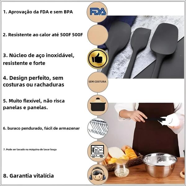 Imagem de Conjunto de 6 Espátulas de Silicone Antiaderente e Resistente ao Calor - Qualidade Alimentar