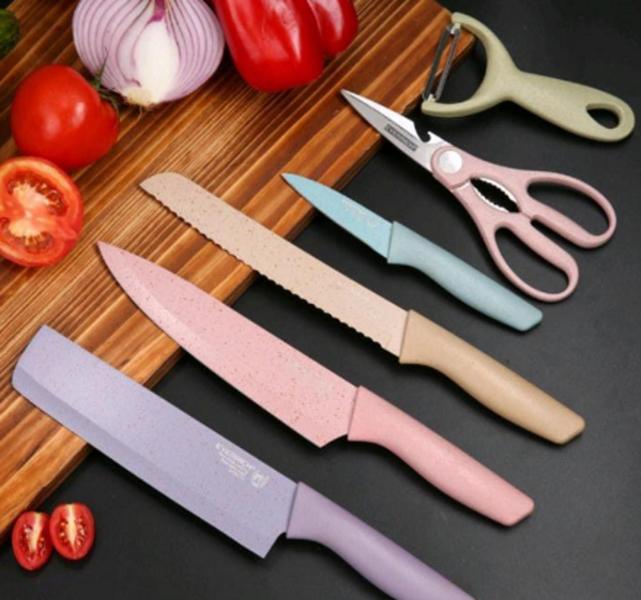 Imagem de Conjunto de 6 Facas Chefe de Cozinha Aço Inoxidável Colorido