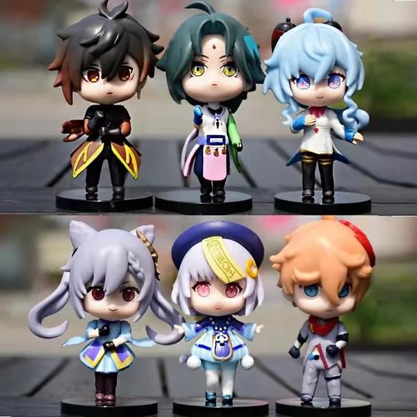 Imagem de Conjunto de 6 Figuras de Anime Genshin Impact - Aether, Lumine, Amber, Venti, Diluc e Paimon