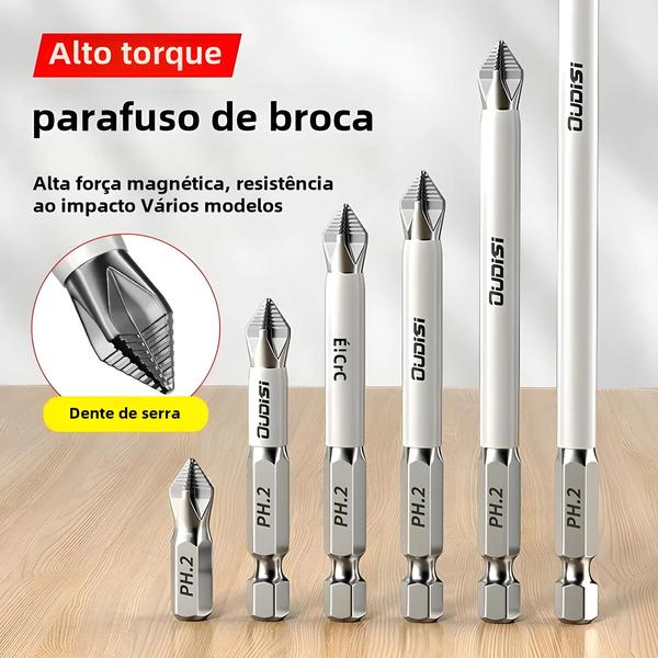 Imagem de Conjunto de 6 Parafusos Magnéticos com Ponta Cruzada Antiderrapante para Brocas Manuais