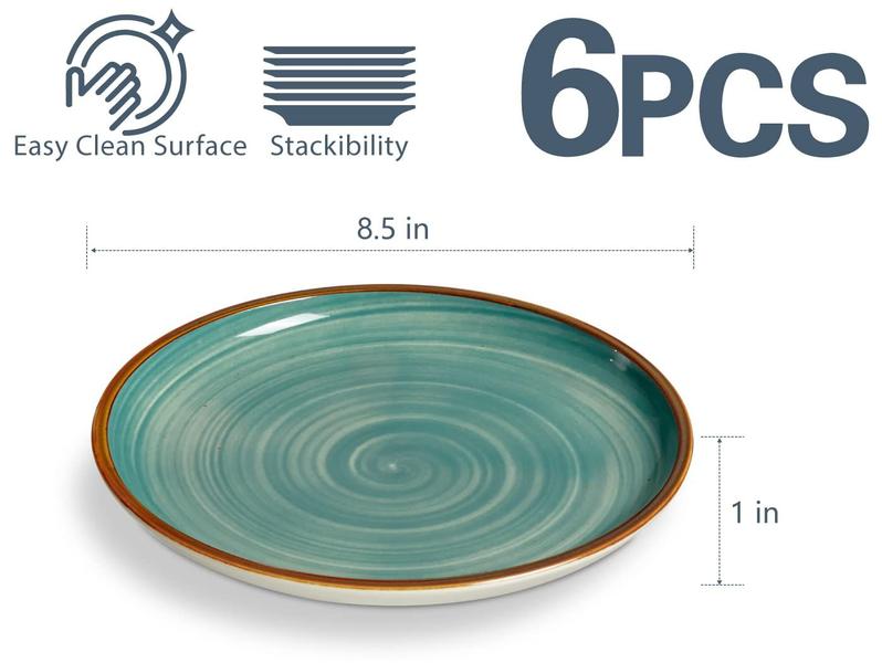 Imagem de Conjunto de 6 Pratos de Jantar ONEMORE Ceramic 8,5 Polegadas - Porcelana Azul-Petróleo