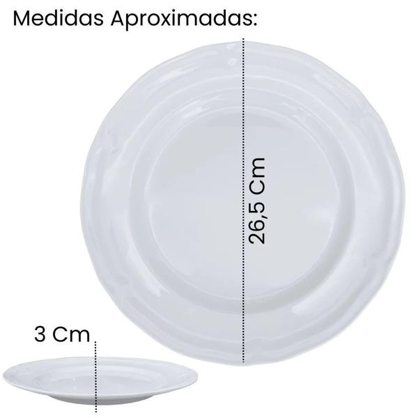 Imagem de Conjunto de 6 Pratos Fundos Branco 22,5 Cm + 6 Pratos Rasos 26,5 Borda Delicada Melamina / Plastico  Bestfer 