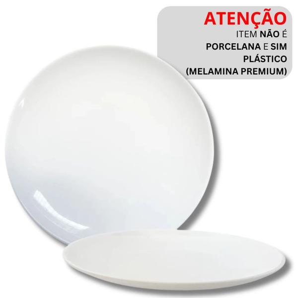 Imagem de Conjunto de 6 Pratos Rasos Brancos 25,5 Cm Melamina Premium / Plastico  Bestfer 