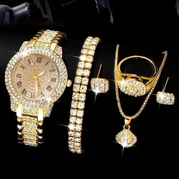 Imagem de Conjunto de 6 Relógios de Quartzo com Strass para Mulheres - Estilo Luxo e Hip Hop