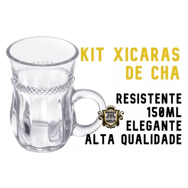 Imagem de Conjunto De 6 Xícaras De Café Chá Luxo 150ML Modelo Lara - Jogo Xicara De Cha Canecas De Vidro