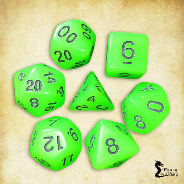 Imagem de Conjunto de 7 Dados Fluorescentes Verde - RPG