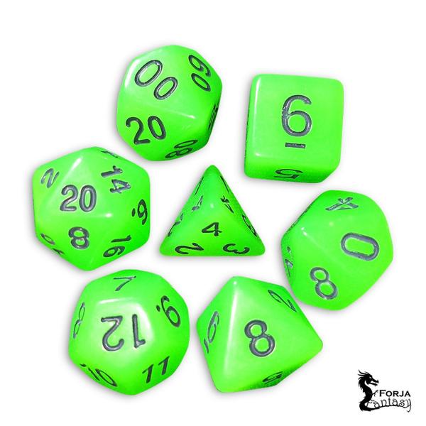 Imagem de Conjunto de 7 Dados Fluorescentes Verde - RPG