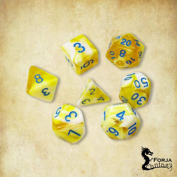 Imagem de Conjunto de 7 dados- Mesclado Amarelo-Branco - RPG