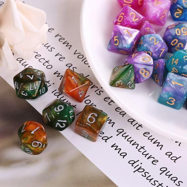 Imagem de Conjunto de 7 dados - Mesclado Turquesa-Púrpura - RPG