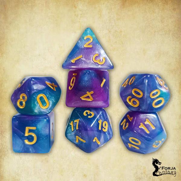 Imagem de Conjunto de 7 dados - Mesclado Turquesa-Púrpura - RPG