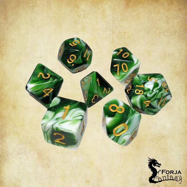 Imagem de Conjunto de 7 dados- Mesclado Verde-Branco - RPG