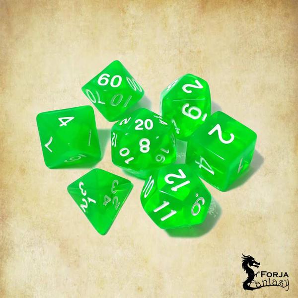 Imagem de Conjunto de 7 dados- Verde translúcido - RPG