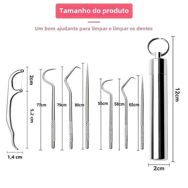 Imagem de Conjunto de 7 Palitos de Alumínio Reutilizáveis e Portáteis - Limpador de Dentes