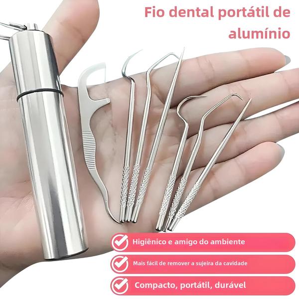 Imagem de Conjunto de 7 Palitos de Alumínio Reutilizáveis e Portáteis - Limpador de Dentes