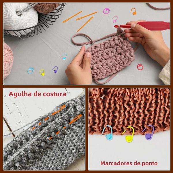 Conjunto de 9 Ganchos de Crochê de Alumínio com Alça de Silicone Ergonômica Vermelha Imagem de Conjunto de 9 Ganchos de Crochê de Alumínio com Alça de Silicone Ergonômica Vermelha