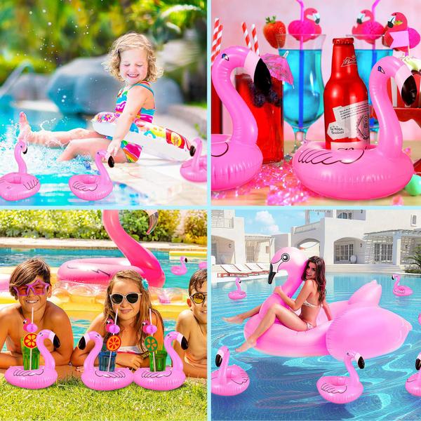 Imagem de Conjunto de 99 Porta-Bebidas Infláveis Flutuantes Flamingo