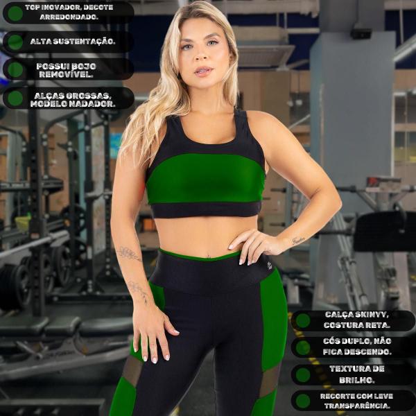 Imagem de Conjunto de Academia Feminino Calça Cós Alto Com Top Nadador