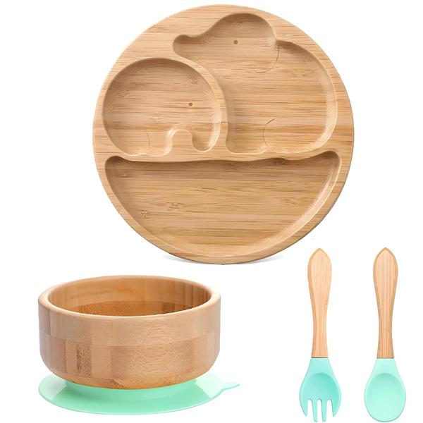Conjunto de Alimentação para Bebês em Bambu - 4 Peças Anti-Quente e à Prova d'Água Imagem de Conjunto de Alimentação para Bebês em Bambu - 4 Peças Anti-Quente e à Prova d'Água