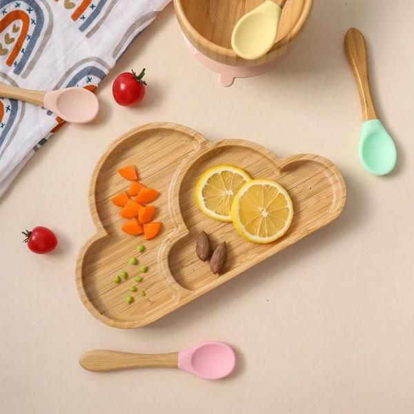 Conjunto de Alimentação para Bebês em Bambu - 4 Peças Anti-Quente e à Prova d'Água Imagem de Conjunto de Alimentação para Bebês em Bambu - 4 Peças Anti-Quente e à Prova d'Água