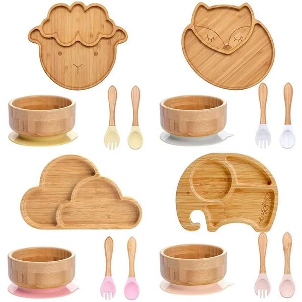 Conjunto de Alimentação para Bebês em Bambu - 4 Peças Anti-Quente e à Prova d'Água Imagem de Conjunto de Alimentação para Bebês em Bambu - 4 Peças Anti-Quente e à Prova d'Água