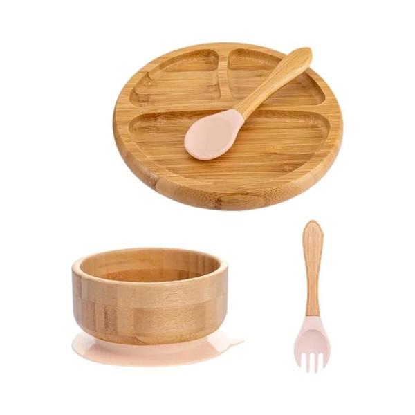 Conjunto de Alimentação para Bebês em Bambu - 4 Peças Anti-Quente e à Prova d'Água Imagem de Conjunto de Alimentação para Bebês em Bambu - 4 Peças Anti-Quente e à Prova d'Água