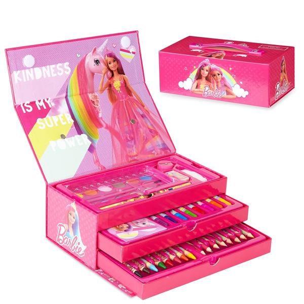 Imagem de Conjunto de arte Barbie Art Box com 3 gavetas e alça para crianças