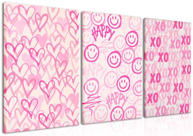 Imagem de Conjunto de arte de parede ZNHART Simplicity Pink Heart Smiley XO 40x60cm