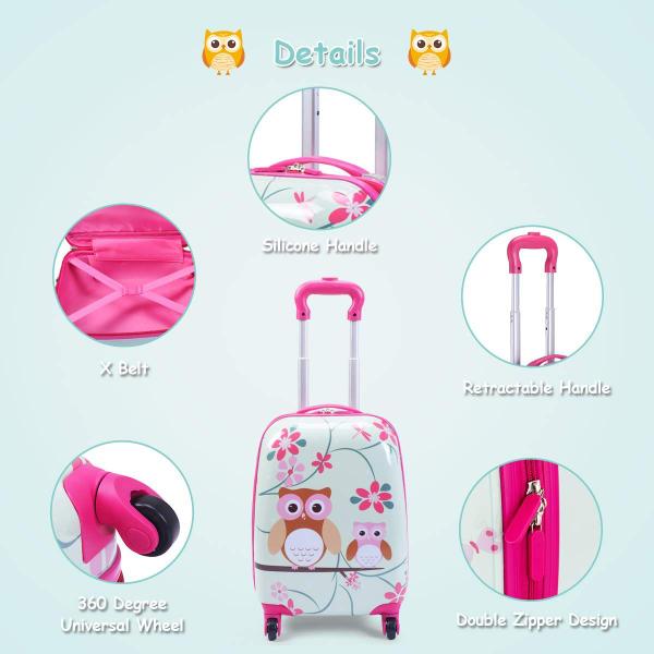 Imagem de Conjunto de bagagem GYMAX Kids Carry On, 2 peças de mala rolante com mochila