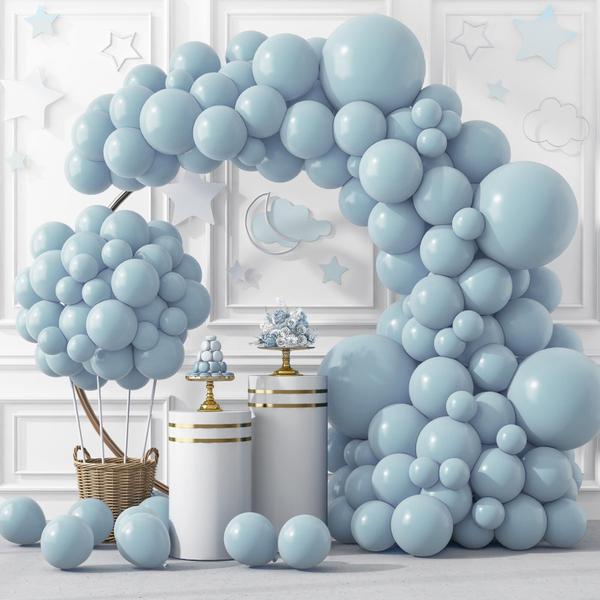 Imagem de Conjunto de balões RUBFAC Dusty Blue Latex 129 unidades para decoração de festas