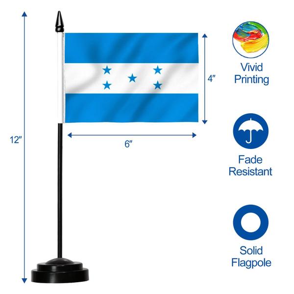 Imagem de Conjunto de bandeiras de mesa Anley Honduras Deluxe 15 x 10 cm com poste