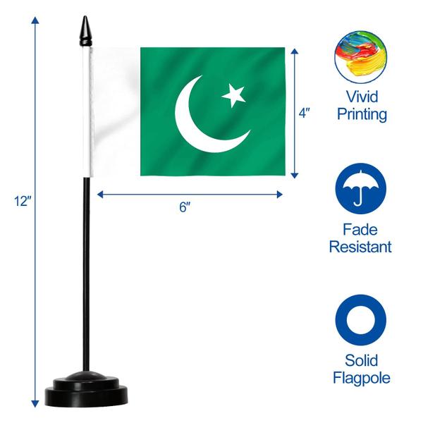 Imagem de Conjunto de bandeiras de mesa Anley Pakistan Deluxe PK PAK com poste de 12 cm