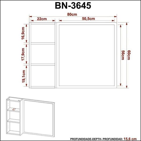 Imagem de Conjunto de Banheiro com Gabinete Suspenso 1 Gaveta, Espelheira e Armário com Rodízio Amêndoa/Branco