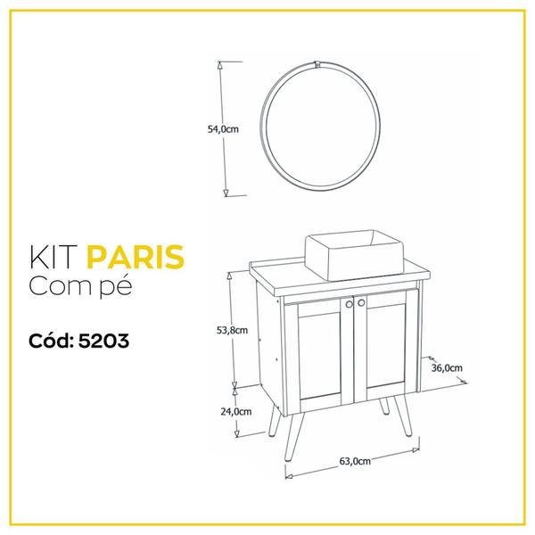 Imagem de Conjunto de Banheiro com Pé Paris, Espelheira, Tampo e Cuba em Mármore Sintético