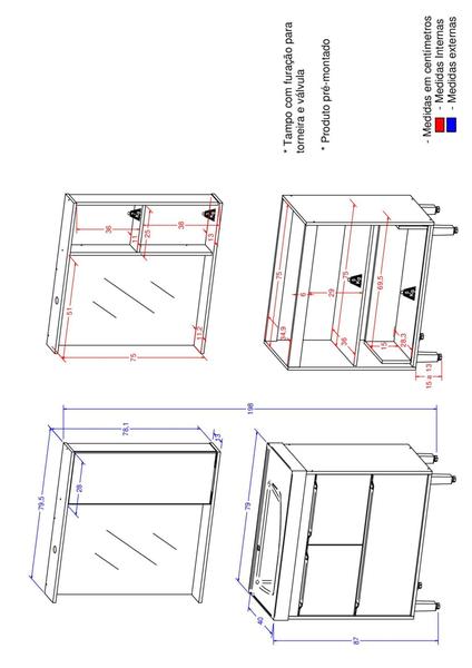 Imagem de Conjunto de Banheiro Gabinete 2 Portas 1 Gaveta e Espelheira com LED 1 Porta Eleganza