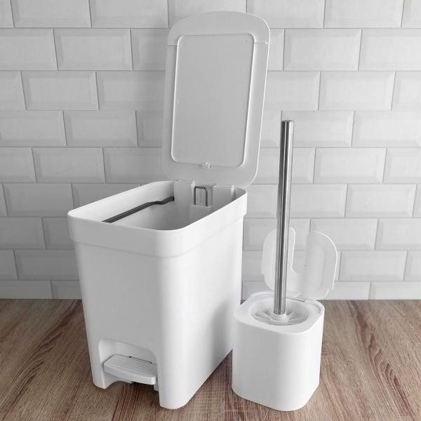 Imagem de Conjunto de Banheiro Lixeira de Pedal Com Aro Interno 6L e Escova Sanitária com Suporte OU Branco