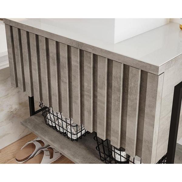 Conjunto de Banheiro Suspenso Frisê Havaí Ripado 1Pta Basculante c/Cuba e Tampo Vidro 80 cm cor Titanium - MGM Imagem de Conjunto de Banheiro Suspenso Frisê Havaí Ripado 1Pta Basculante c/Cuba e Tampo Vidro 80 cm cor Titanium - MGM