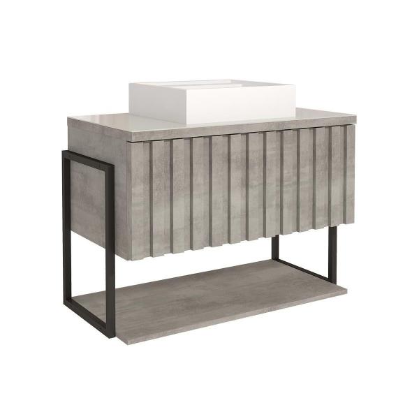 Conjunto de Banheiro Suspenso Frisê Havaí Ripado 1Pta Basculante c/Cuba e Tampo Vidro 80 cm cor Titanium - MGM Imagem de Conjunto de Banheiro Suspenso Frisê Havaí Ripado 1Pta Basculante c/Cuba e Tampo Vidro 80 cm cor Titanium - MGM