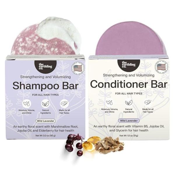 Imagem de Conjunto de barras de shampoo e condicionador The Earthling Co. para cabelos secos