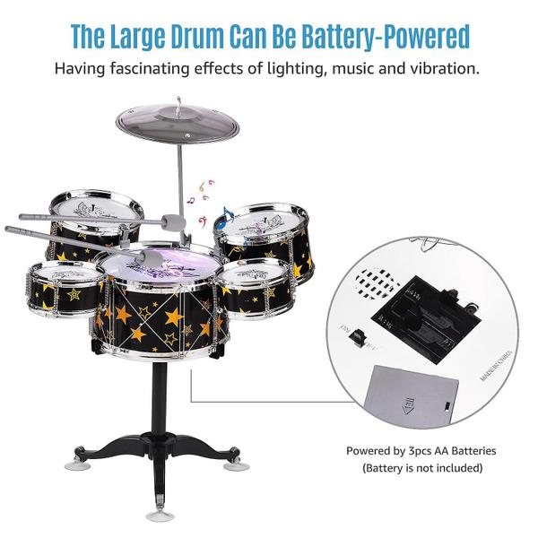 Imagem de Conjunto de bateria Wokex Kids Children Jazz, 5 peças com prato preto